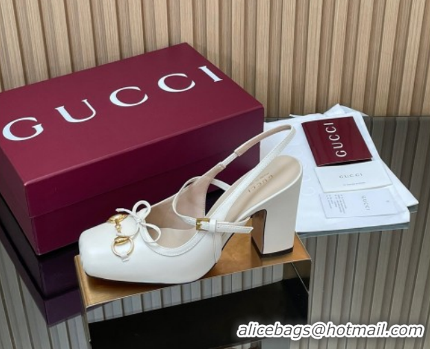 Unique Style Gucci Horsebit Slingback Pumps 9.5cm in Calf Leather 850327 White 2026