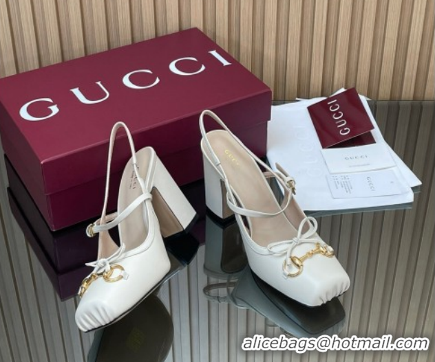 Unique Style Gucci Horsebit Slingback Pumps 9.5cm in Calf Leather 850327 White 2026