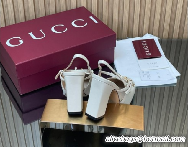 Unique Style Gucci Horsebit Slingback Pumps 9.5cm in Calf Leather 850327 White 2026