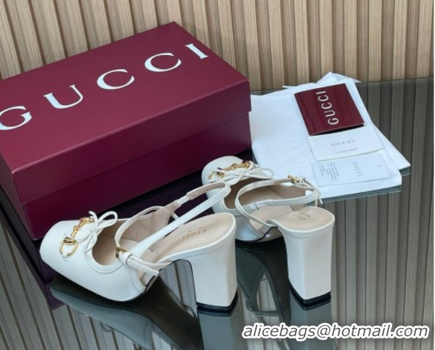 Unique Style Gucci Horsebit Slingback Pumps 9.5cm in Calf Leather 850327 White 2026