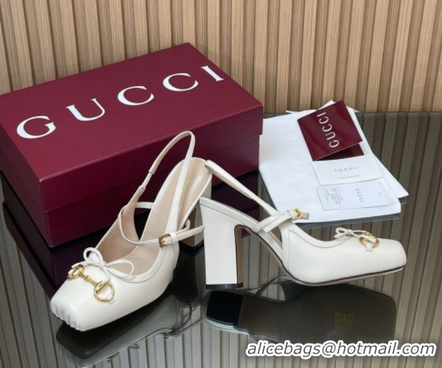 Unique Style Gucci Horsebit Slingback Pumps 9.5cm in Calf Leather 850327 White 2026