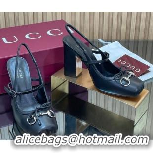 Good Quality Gucci Horsebit Slingback Pumps 9.5cm in Calf Leather 850327 Black 2026