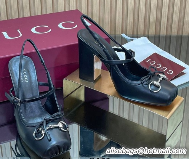 Good Quality Gucci Horsebit Slingback Pumps 9.5cm in Calf Leather 850327 Black 2026