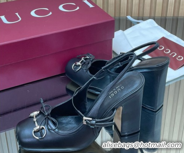 Good Quality Gucci Horsebit Slingback Pumps 9.5cm in Calf Leather 850327 Black 2026