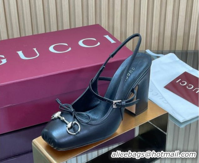 Good Quality Gucci Horsebit Slingback Pumps 9.5cm in Calf Leather 850327 Black 2026