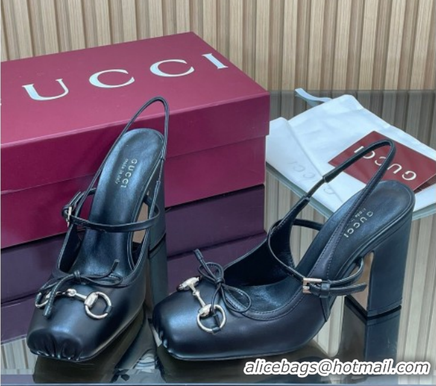 Good Quality Gucci Horsebit Slingback Pumps 9.5cm in Calf Leather 850327 Black 2026