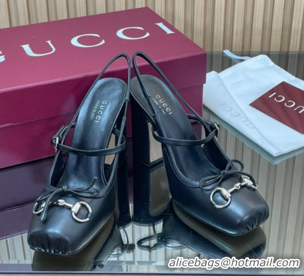 Good Quality Gucci Horsebit Slingback Pumps 9.5cm in Calf Leather 850327 Black 2026