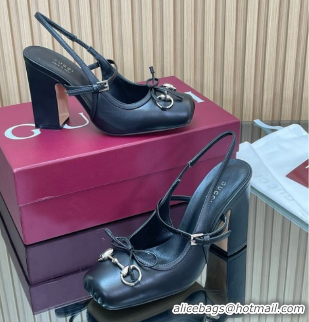 Good Quality Gucci Horsebit Slingback Pumps 9.5cm in Calf Leather 850327 Black 2026
