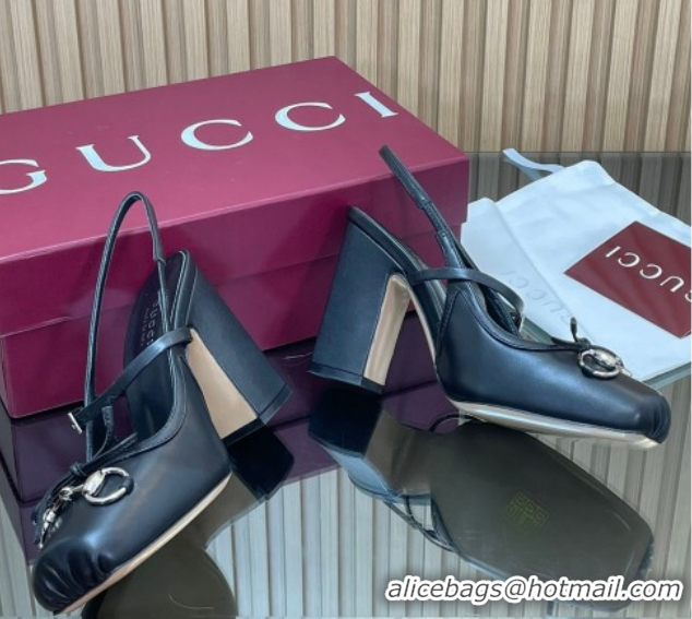 Good Quality Gucci Horsebit Slingback Pumps 9.5cm in Calf Leather 850327 Black 2026