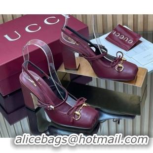 Pretty Style Gucci Horsebit Slingback Pumps 9.5cm in Calf Leather Dark Burgundy 1218032 2026