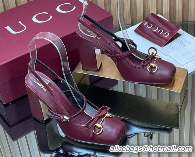 Pretty Style Gucci Horsebit Slingback Pumps 9.5cm in Calf Leather Dark Burgundy 1218032 2026