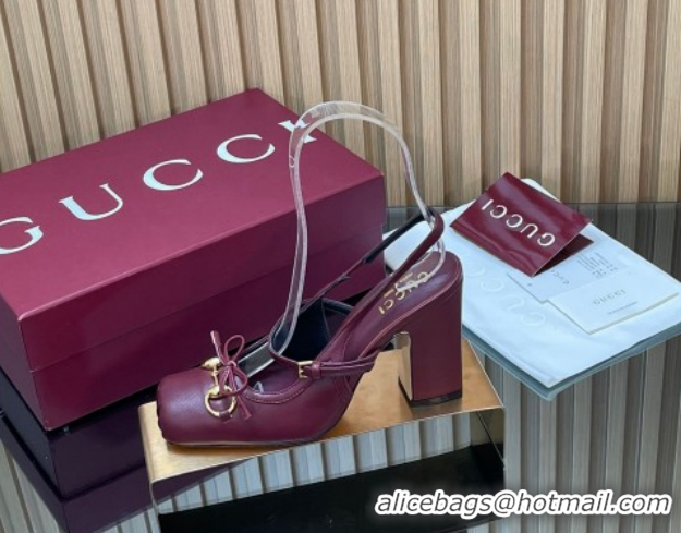 Pretty Style Gucci Horsebit Slingback Pumps 9.5cm in Calf Leather Dark Burgundy 1218032 2026