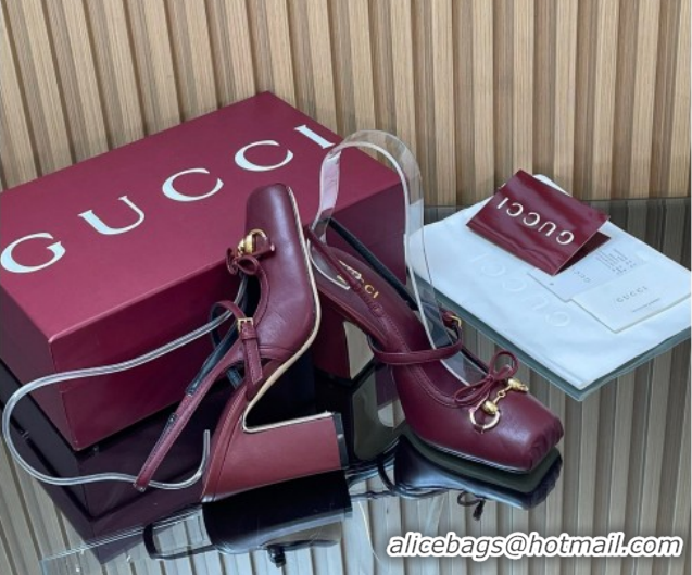 Pretty Style Gucci Horsebit Slingback Pumps 9.5cm in Calf Leather Dark Burgundy 1218032 2026