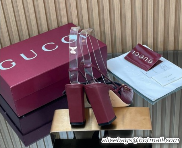 Pretty Style Gucci Horsebit Slingback Pumps 9.5cm in Calf Leather Dark Burgundy 1218032 2026