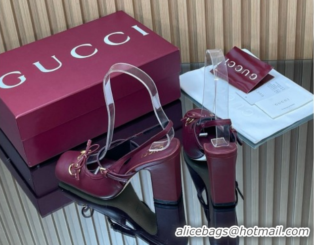 Pretty Style Gucci Horsebit Slingback Pumps 9.5cm in Calf Leather Dark Burgundy 1218032 2026