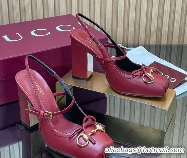 Top Grade Gucci Horsebit Slingback Pumps 9.5cm in Calf Leather Red 1218033 2026