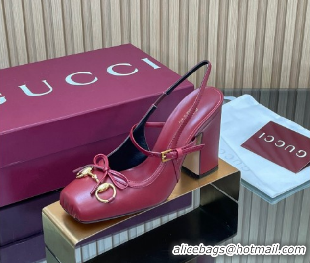 Top Grade Gucci Horsebit Slingback Pumps 9.5cm in Calf Leather Red 1218033 2026