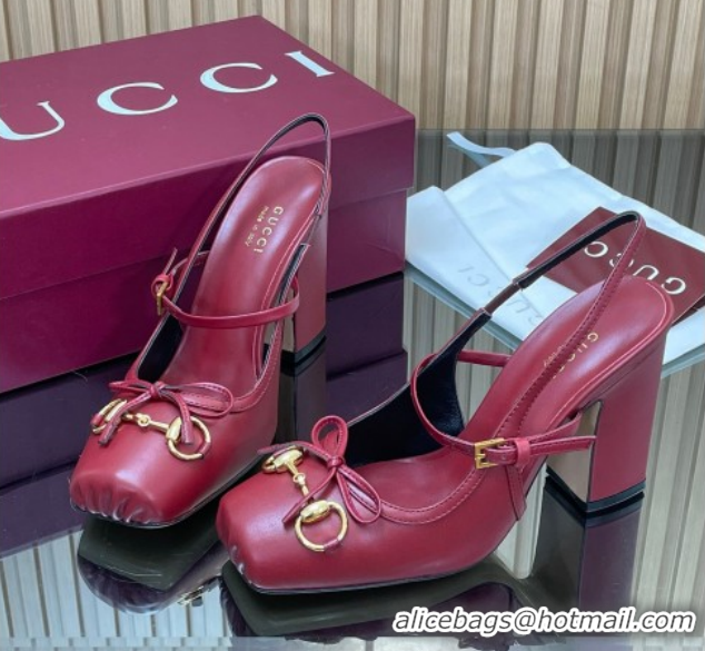 Top Grade Gucci Horsebit Slingback Pumps 9.5cm in Calf Leather Red 1218033 2026