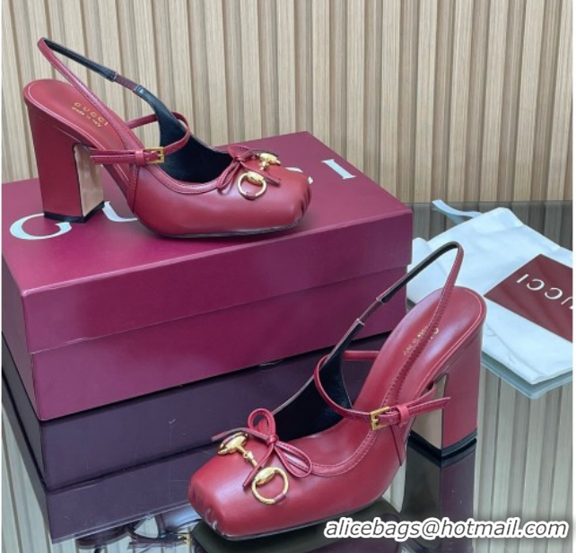 Top Grade Gucci Horsebit Slingback Pumps 9.5cm in Calf Leather Red 1218033 2026