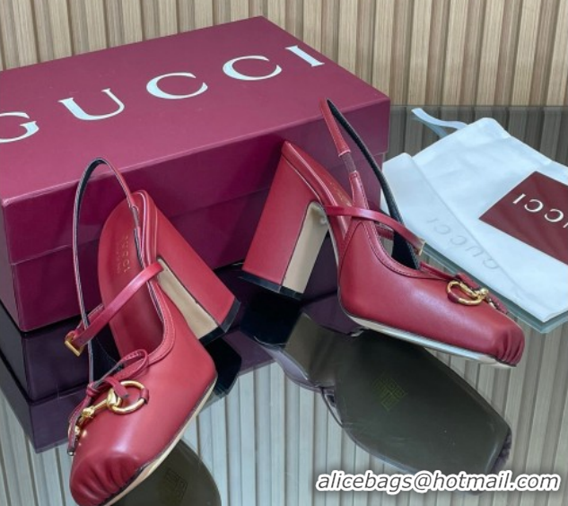 Top Grade Gucci Horsebit Slingback Pumps 9.5cm in Calf Leather Red 1218033 2026