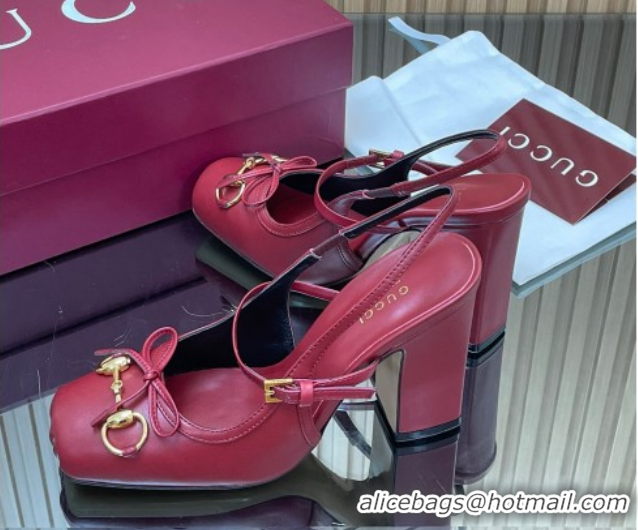 Top Grade Gucci Horsebit Slingback Pumps 9.5cm in Calf Leather Red 1218033 2026