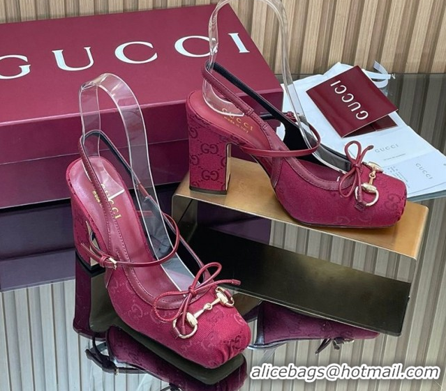 Durable Gucci Horsebit Slingback Pumps 9.5cm in GG Canvas Red 1218034 2026