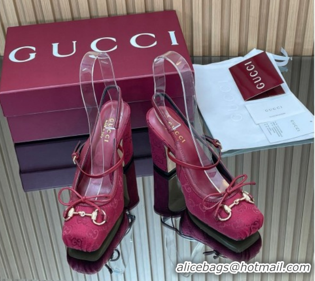Durable Gucci Horsebit Slingback Pumps 9.5cm in GG Canvas Red 1218034 2026