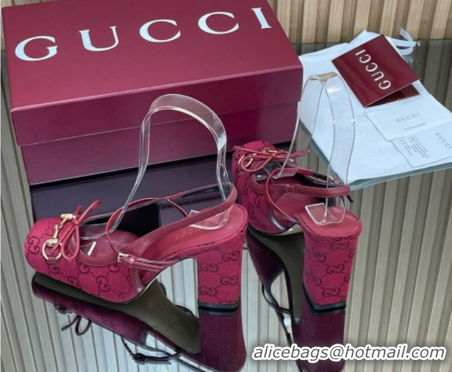 Durable Gucci Horsebit Slingback Pumps 9.5cm in GG Canvas Red 1218034 2026