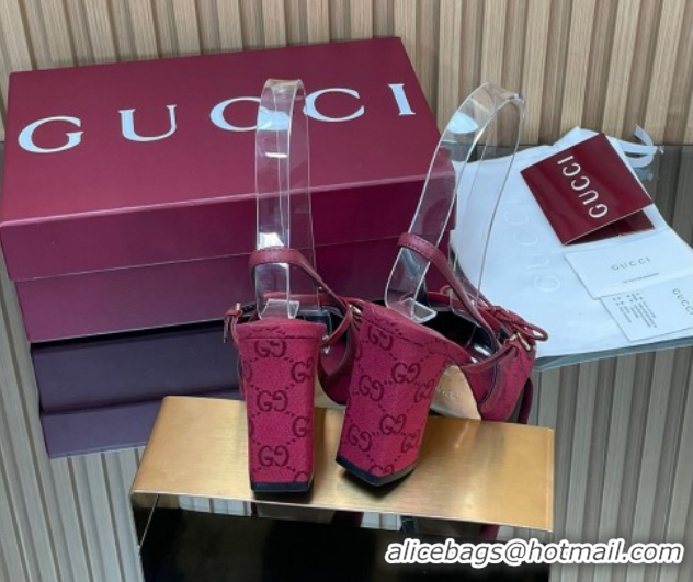 Durable Gucci Horsebit Slingback Pumps 9.5cm in GG Canvas Red 1218034 2026