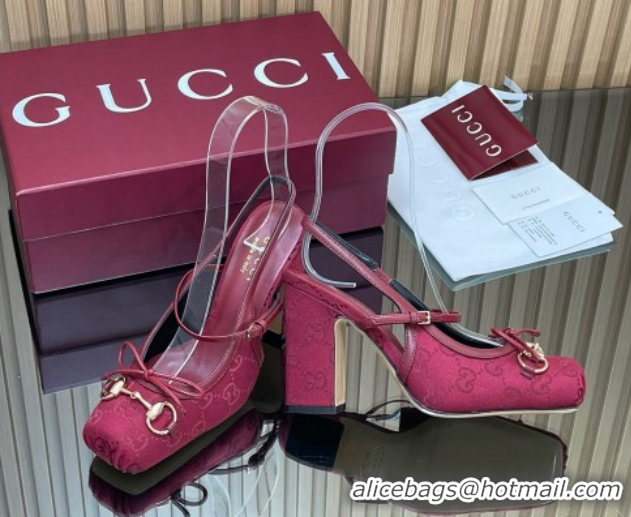 Durable Gucci Horsebit Slingback Pumps 9.5cm in GG Canvas Red 1218034 2026
