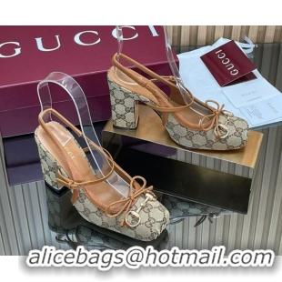 Purchase Gucci Horsebit Slingback Pumps 9.5cm in GG Canvas Beige 850327 1218035 2026