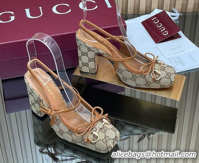 Purchase Gucci Horsebit Slingback Pumps 9.5cm in GG Canvas Beige 850327 1218035 2026