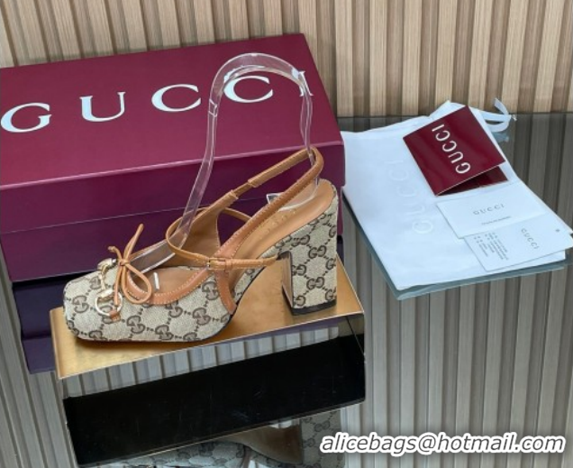 Purchase Gucci Horsebit Slingback Pumps 9.5cm in GG Canvas Beige 850327 1218035 2026