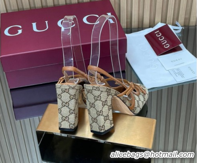 Purchase Gucci Horsebit Slingback Pumps 9.5cm in GG Canvas Beige 850327 1218035 2026