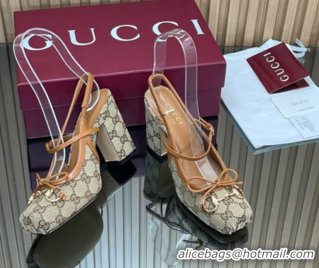 Purchase Gucci Horsebit Slingback Pumps 9.5cm in GG Canvas Beige 850327 1218035 2026
