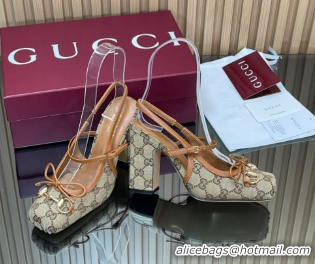 Purchase Gucci Horsebit Slingback Pumps 9.5cm in GG Canvas Beige 850327 1218035 2026