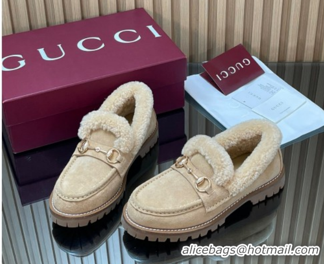 Classic Hot Gucci Wool and Suede Loafers with Horsebit Beige 1218037 2026