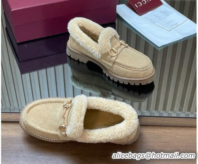 Classic Hot Gucci Wool and Suede Loafers with Horsebit Beige 1218037 2026