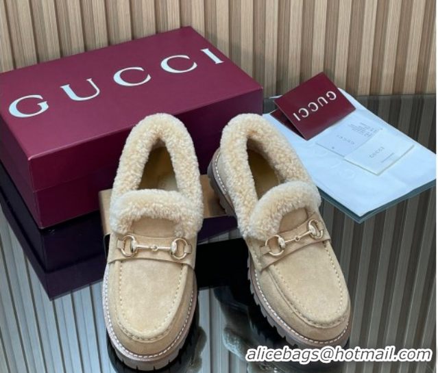 Classic Hot Gucci Wool and Suede Loafers with Horsebit Beige 1218037 2026