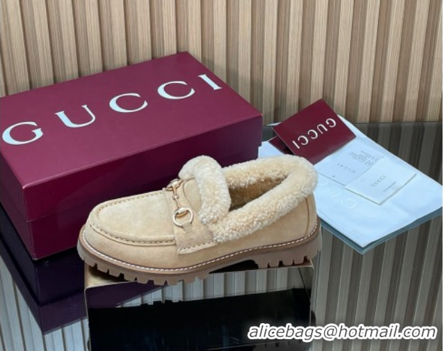 Classic Hot Gucci Wool and Suede Loafers with Horsebit Beige 1218037 2026