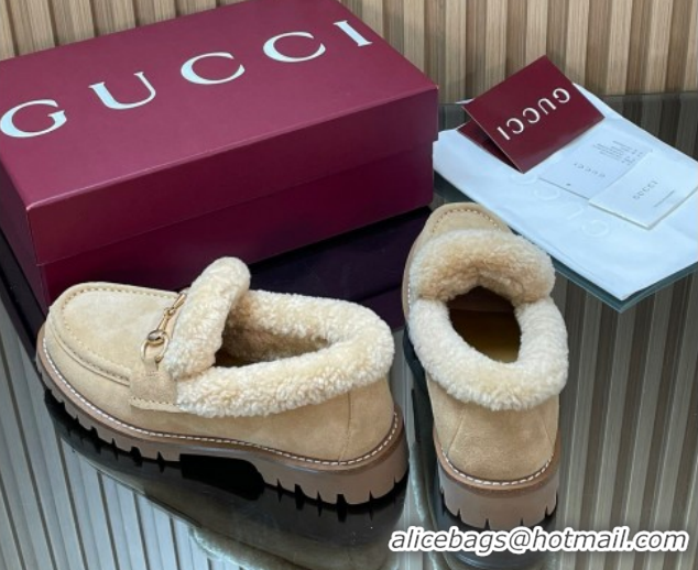 Classic Hot Gucci Wool and Suede Loafers with Horsebit Beige 1218037 2026