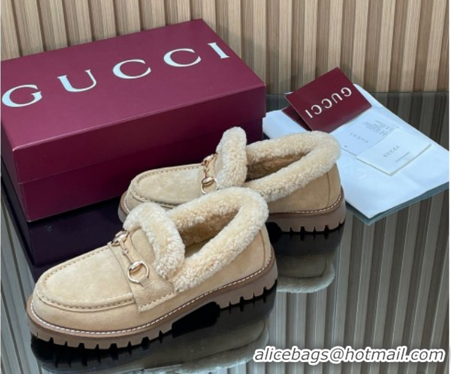 Classic Hot Gucci Wool and Suede Loafers with Horsebit Beige 1218037 2026