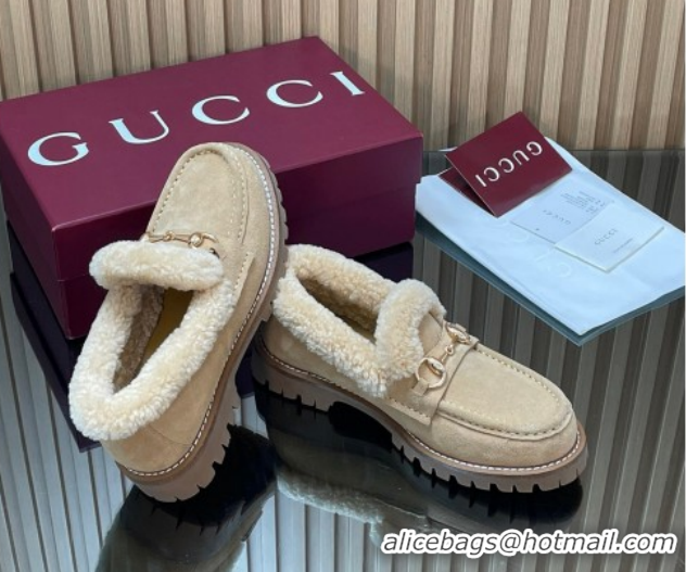 Classic Hot Gucci Wool and Suede Loafers with Horsebit Beige 1218037 2026