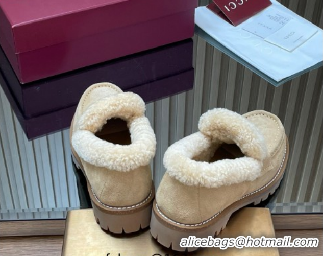 Classic Hot Gucci Wool and Suede Loafers with Horsebit Beige 1218037 2026