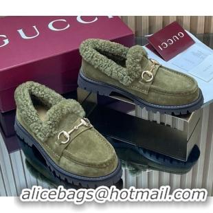 Low Price Gucci Wool and Suede Loafers with Horsebit Green 1218038 2026