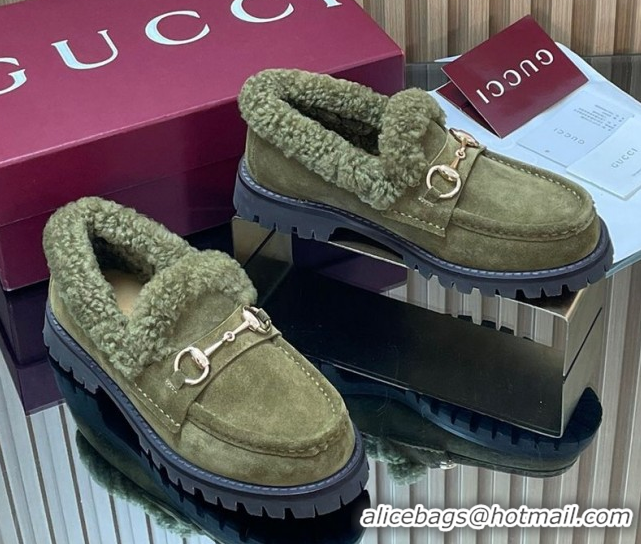 Low Price Gucci Wool and Suede Loafers with Horsebit Green 1218038 2026