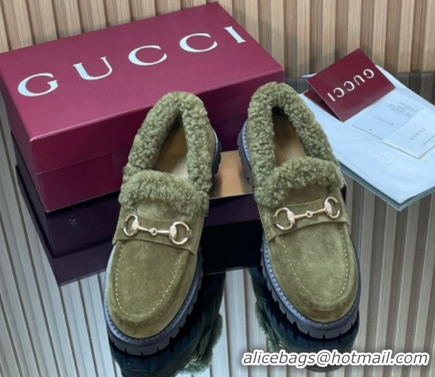 Low Price Gucci Wool and Suede Loafers with Horsebit Green 1218038 2026