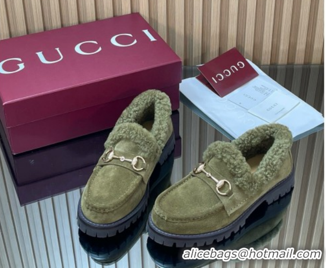 Low Price Gucci Wool and Suede Loafers with Horsebit Green 1218038 2026