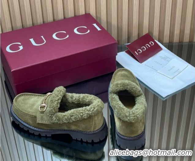 Low Price Gucci Wool and Suede Loafers with Horsebit Green 1218038 2026
