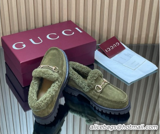 Low Price Gucci Wool and Suede Loafers with Horsebit Green 1218038 2026